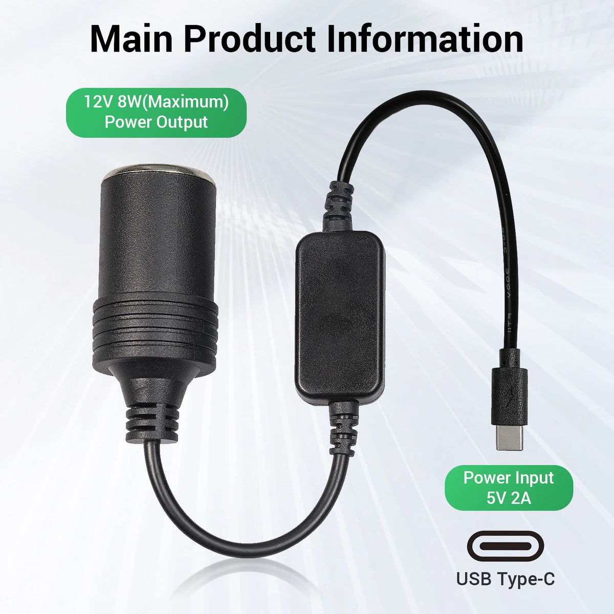 USB To 12V Cigarette Lighter Socket Adapter Converter Car