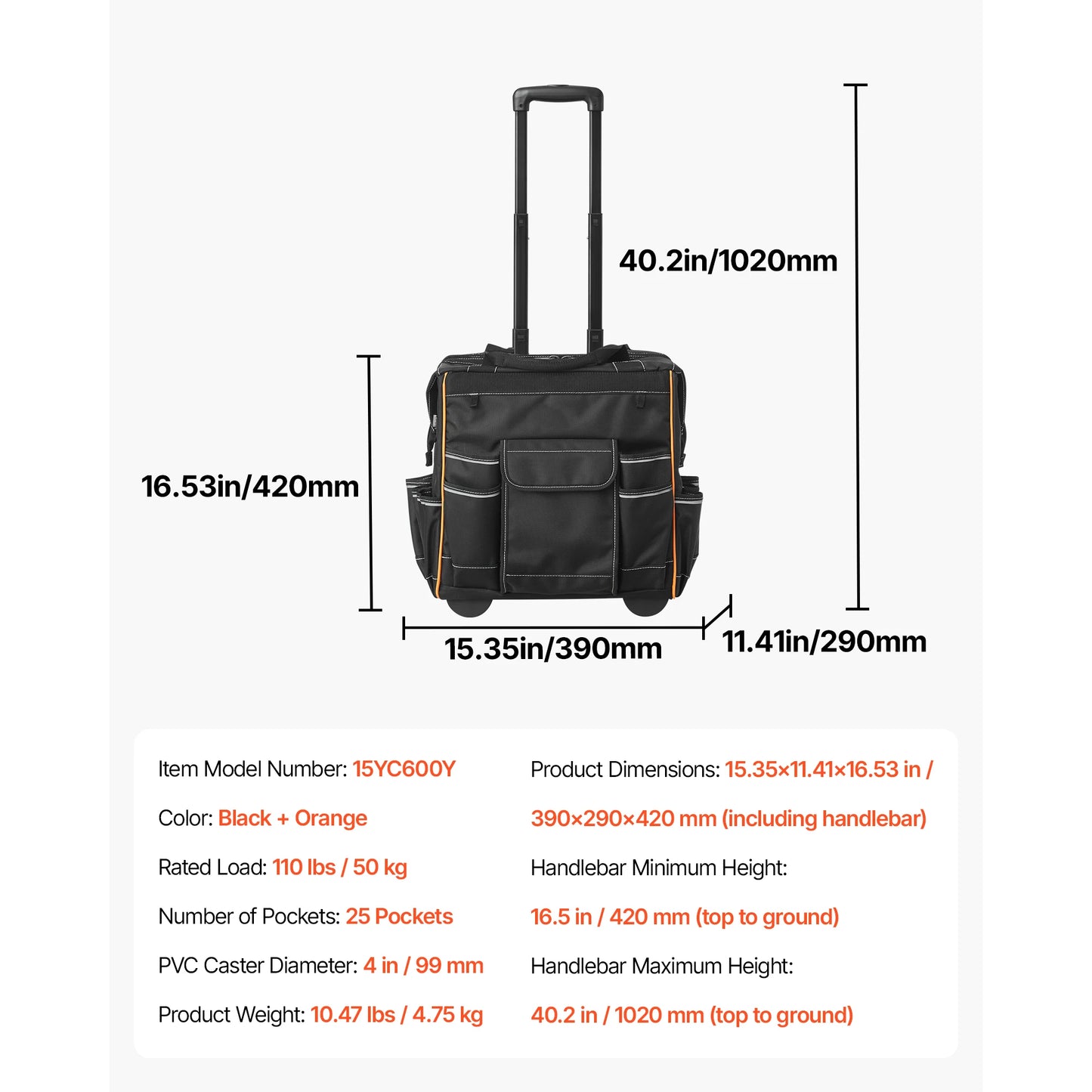 SucceBuy Durable Rolling Tool Bag With Telescoping Handle And Pockets