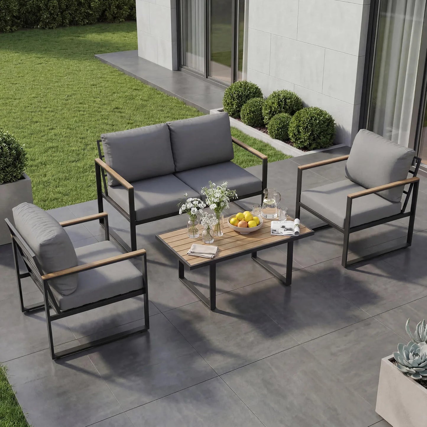 HobbyLane Modern 4-Piece Patio Furniture Set With Coffee Table