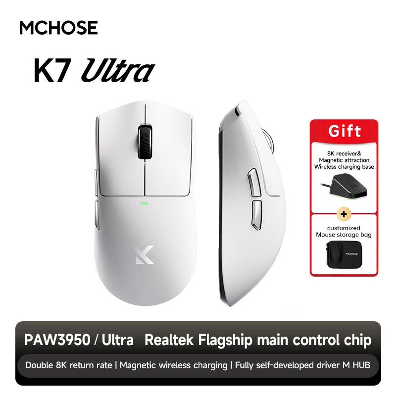 MCHOSE K7 Wireless Gaming Mouse 8K Polling Rate Magnetic Dock