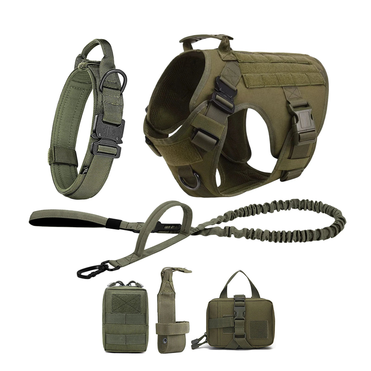 Tactical Nylon Dog Harness Collar With Molle Pouches For Large Pets