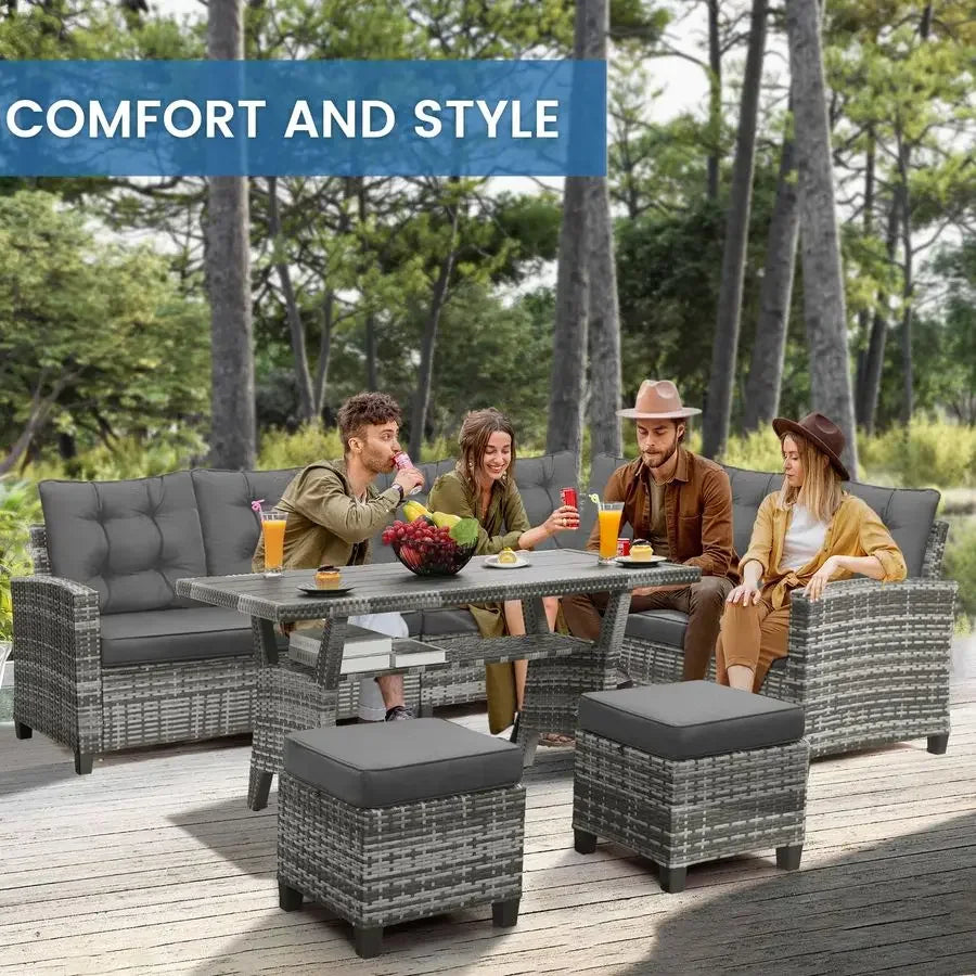XMSJ All Weather Patio Furniture Set Outdoor Sectional Sofa With Dining Table