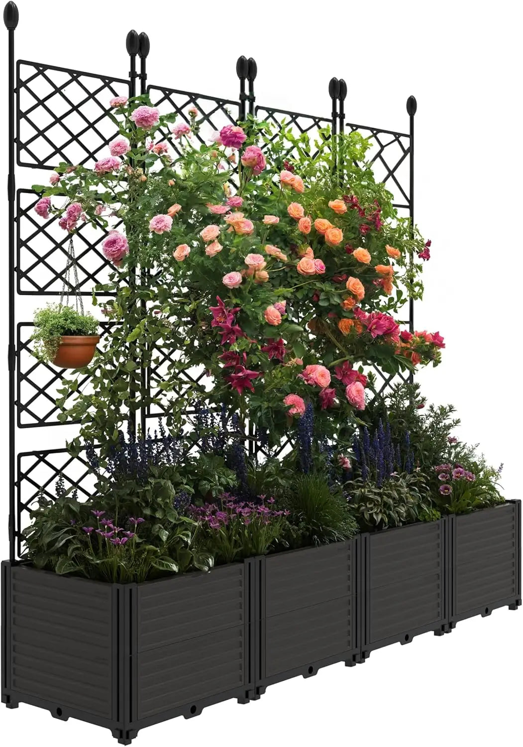 TWISTER.CK Plastic Planter Box With Trellis Raised Garden Bed