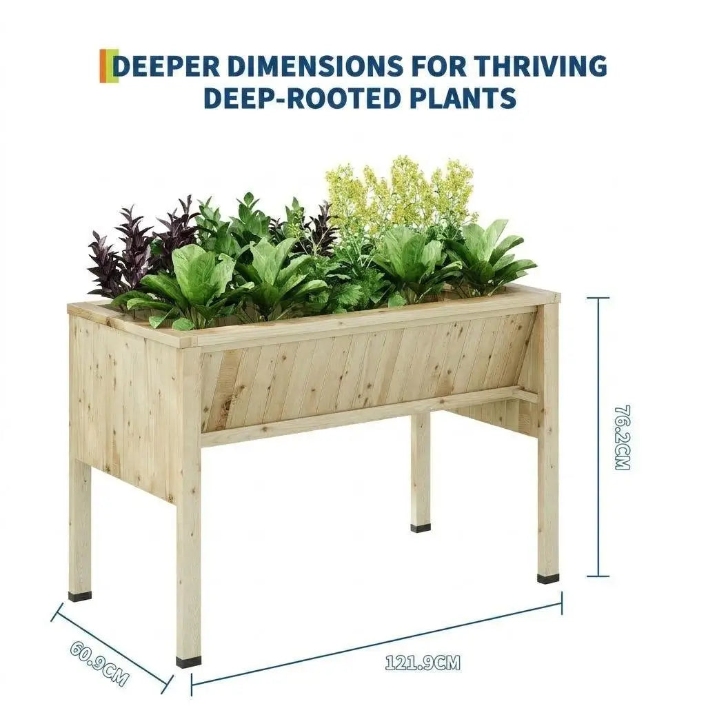 HiMISS Raised Wooden Garden Bed With Tool Hooks And Elevated Planter