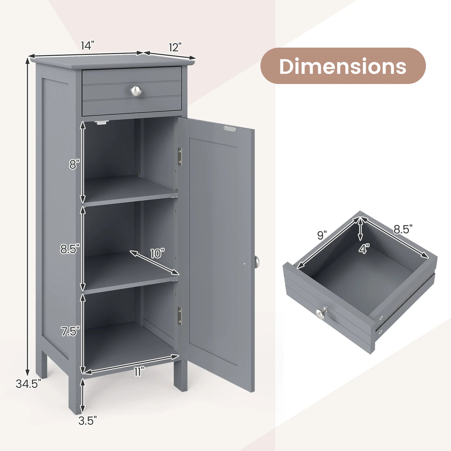 HOMASIS Bathroom Floor Cabinet Storage Organizer With Drawers