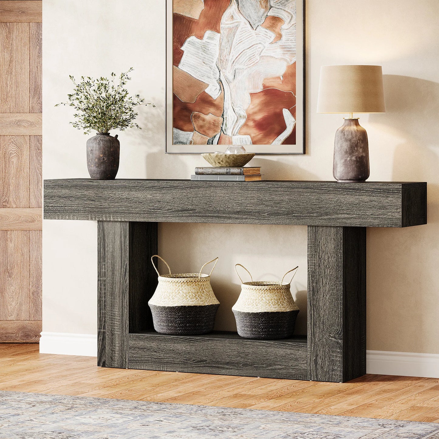 Tribesigns Farmhouse Console Table 2-Tier Entryway With U Shaped Base