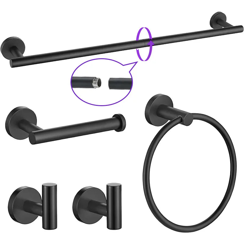 5 Piece Bathroom Hardware Set Stainless Steel Towel Bar Rack