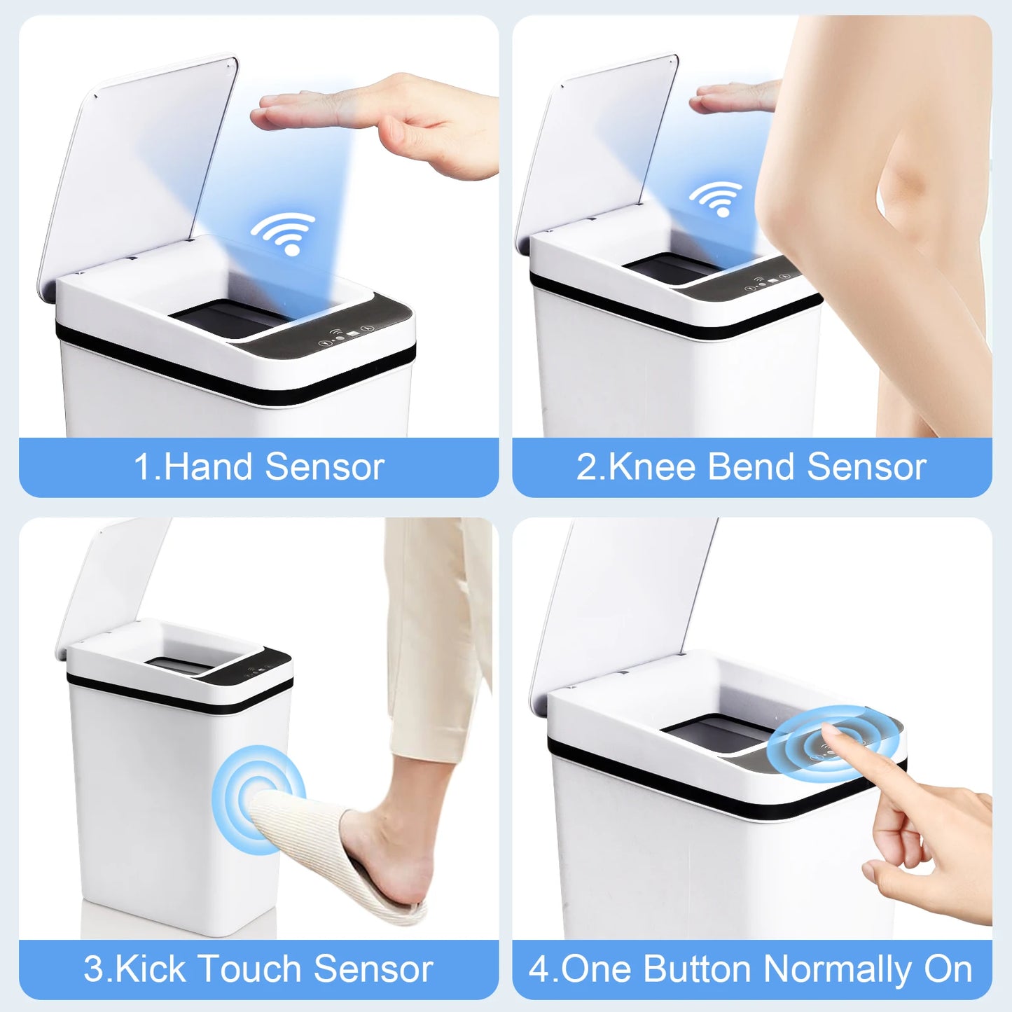 Two Pack Touchless Bathroom Trash Cans With Motion Sensor Lid