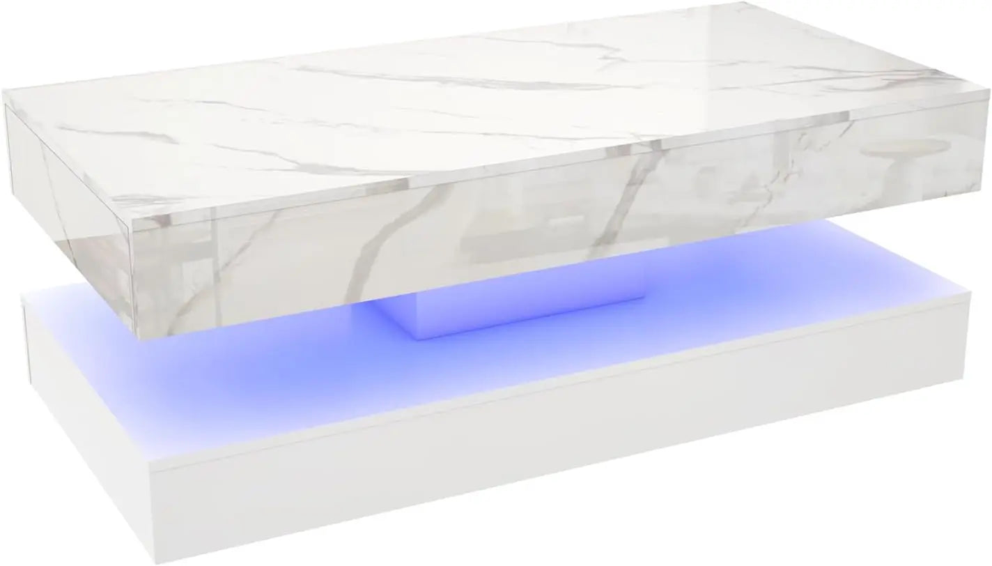 QiaoShiRen Modern LED Coffee Table With Double Layer Storage Drawers
