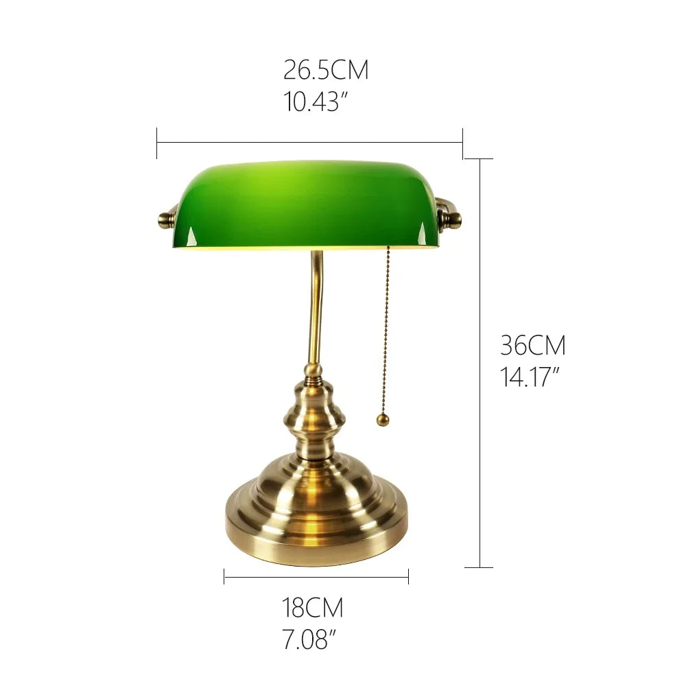 E27 Glass Iron Banker Desk Lamp With Zipper Switch For Office And Bedroom