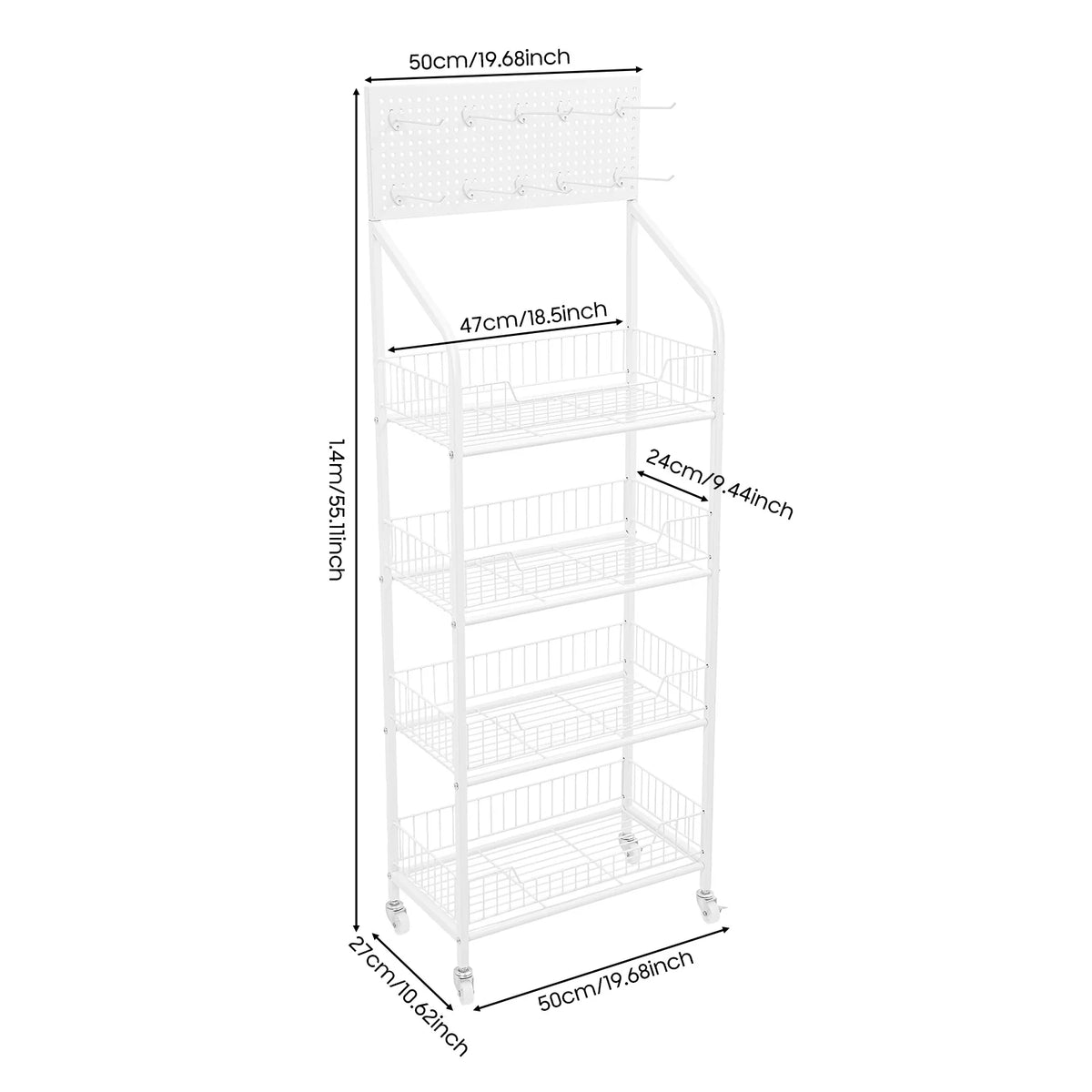 Four Tier Wire Snack Rack Storage Display Stand With Wheels