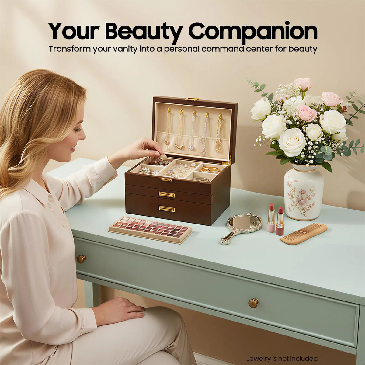 Bymaocar Three-Tier Bamboo Jewelry Box With Drawers