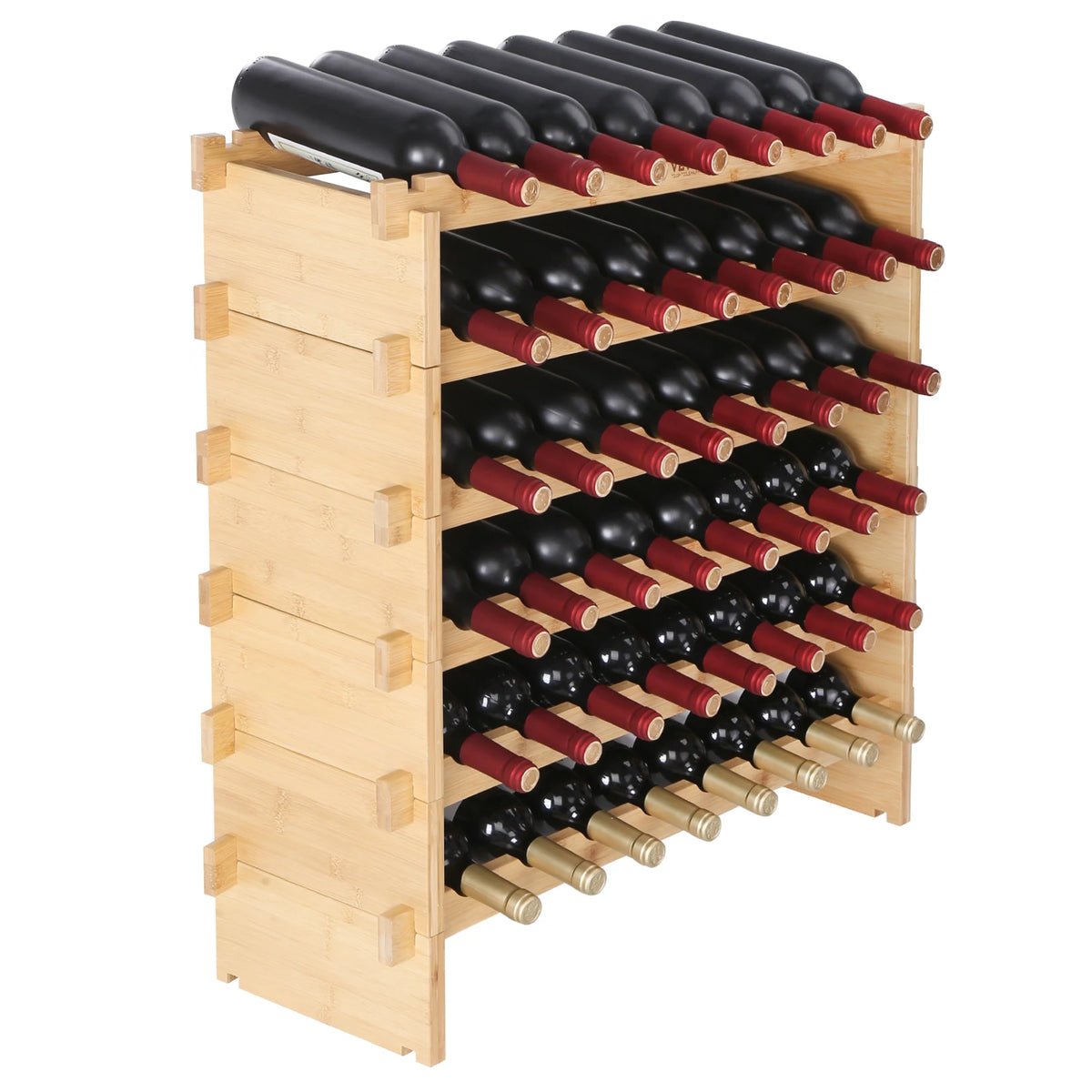 SucceBuy 8 Tiers Stackable Modular Bamboo Free Standing Wine Storage Rack