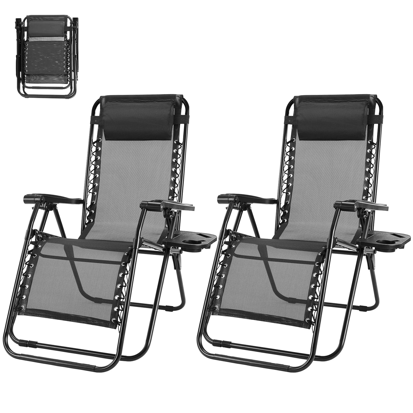 MCQ Outdoor Zero Gravity Chairs 2 Folding Recliners With Cupholders