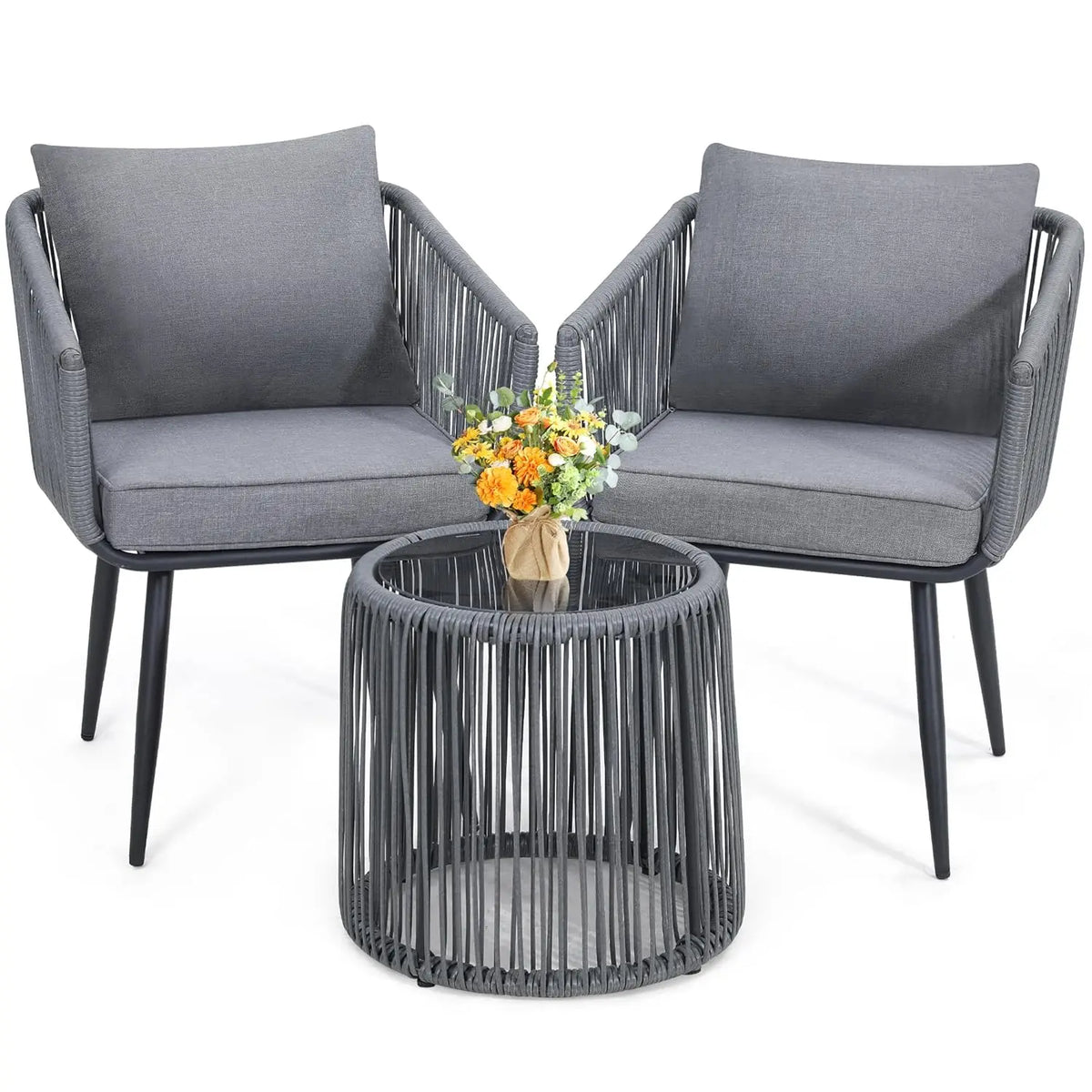 Wicker Patio Bistro Outdoor Furniture Conversation Set For Garden