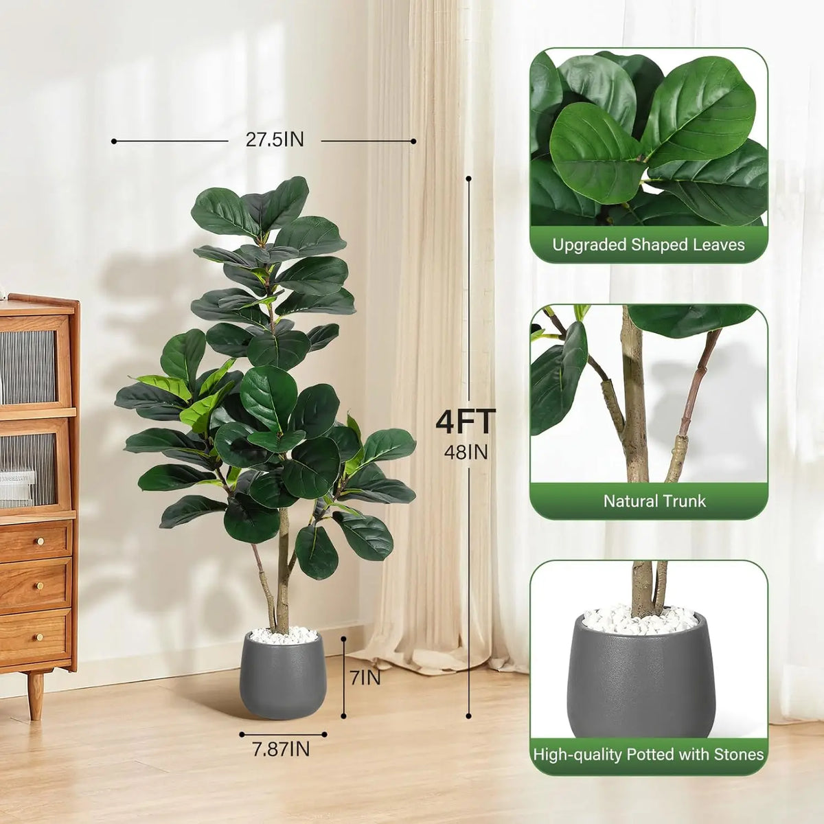 HiMISS Realistic Artificial Fiddle Leaf Fig Tree With Planter Pot