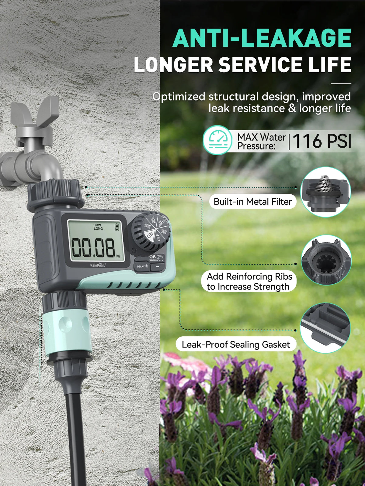 Rainpoint Programmable Sprinkler Timer For Garden Hose Irrigation