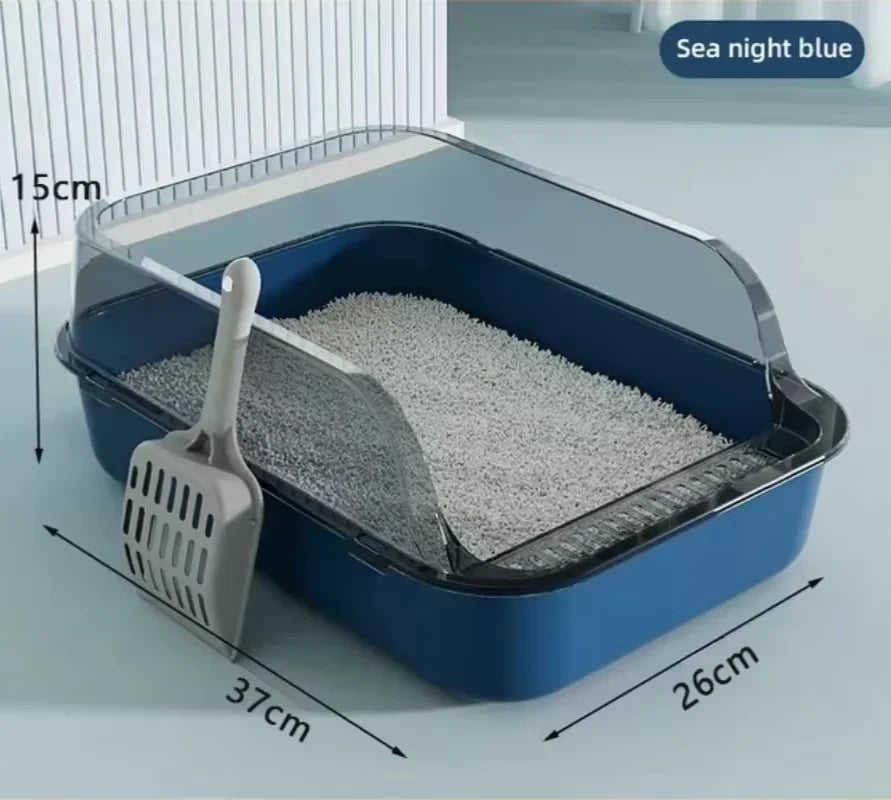 Semi-Enclosed Cat Litter Box With High Sides For Indoor Use