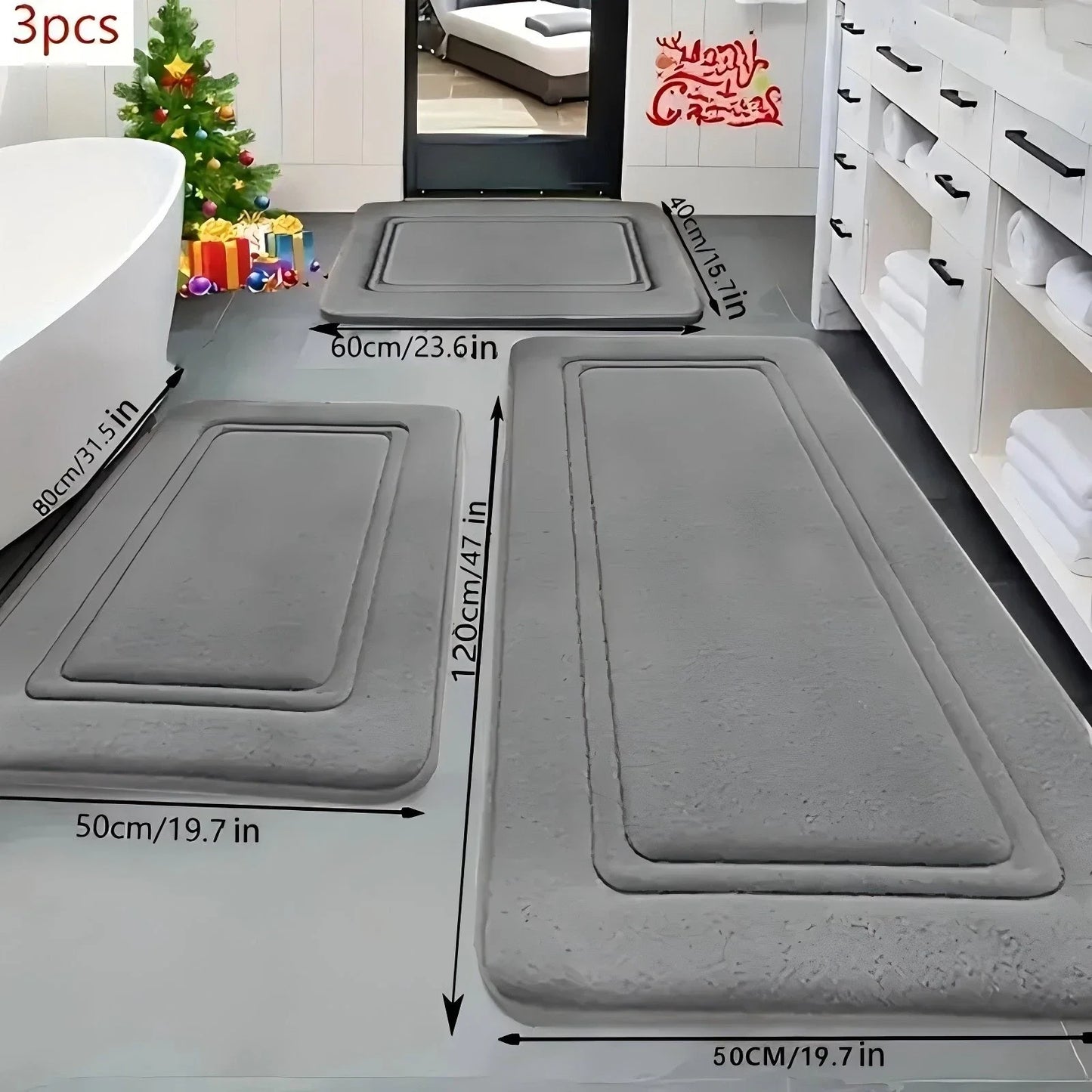 3Piece Absorbent NonSlip Memory Foam Bath Mat Set Quick Dry