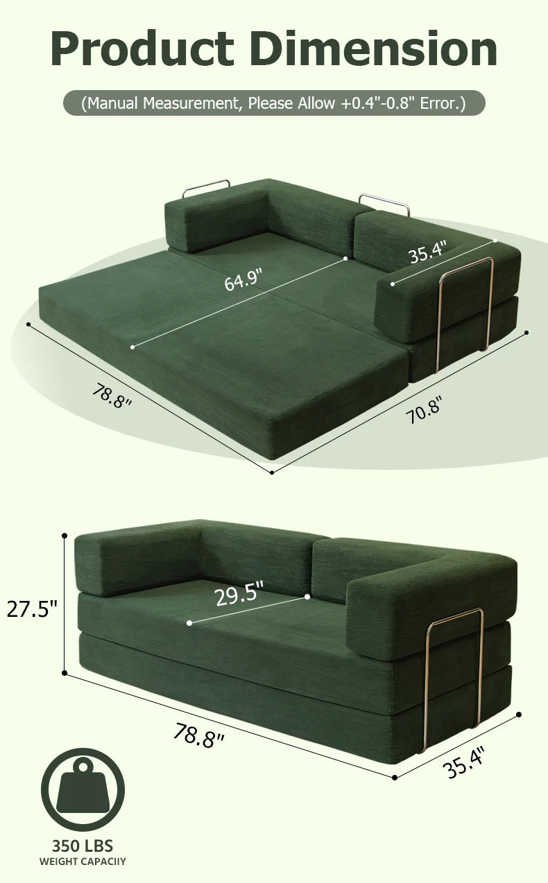YQzyphyna Futon Sofa Bed Convertible Couch 4 In 1 Comfort