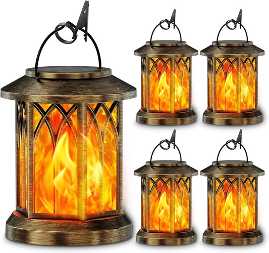 Waterproof Solar Lantern With Flickering Flame For Outdoor Garden Patio