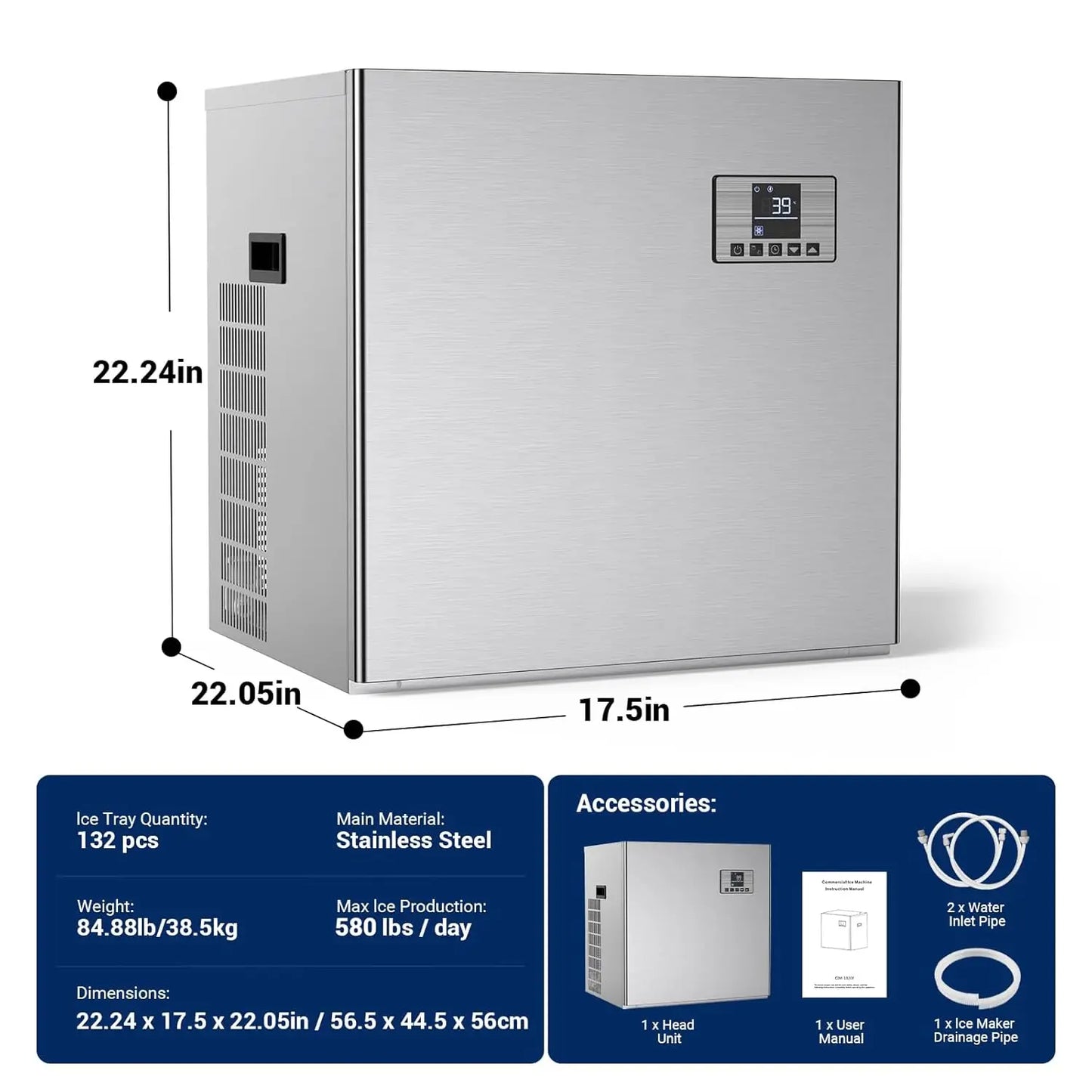 SHICUO Commercial Ice Maker 580 Lbs Per 24h High Capacity