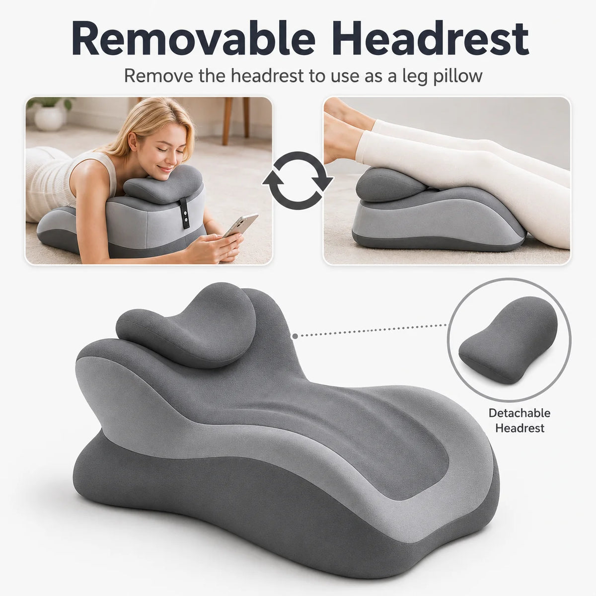 Ergonomic Memory Foam Prone Reading Pillow With Detachable Headrest
