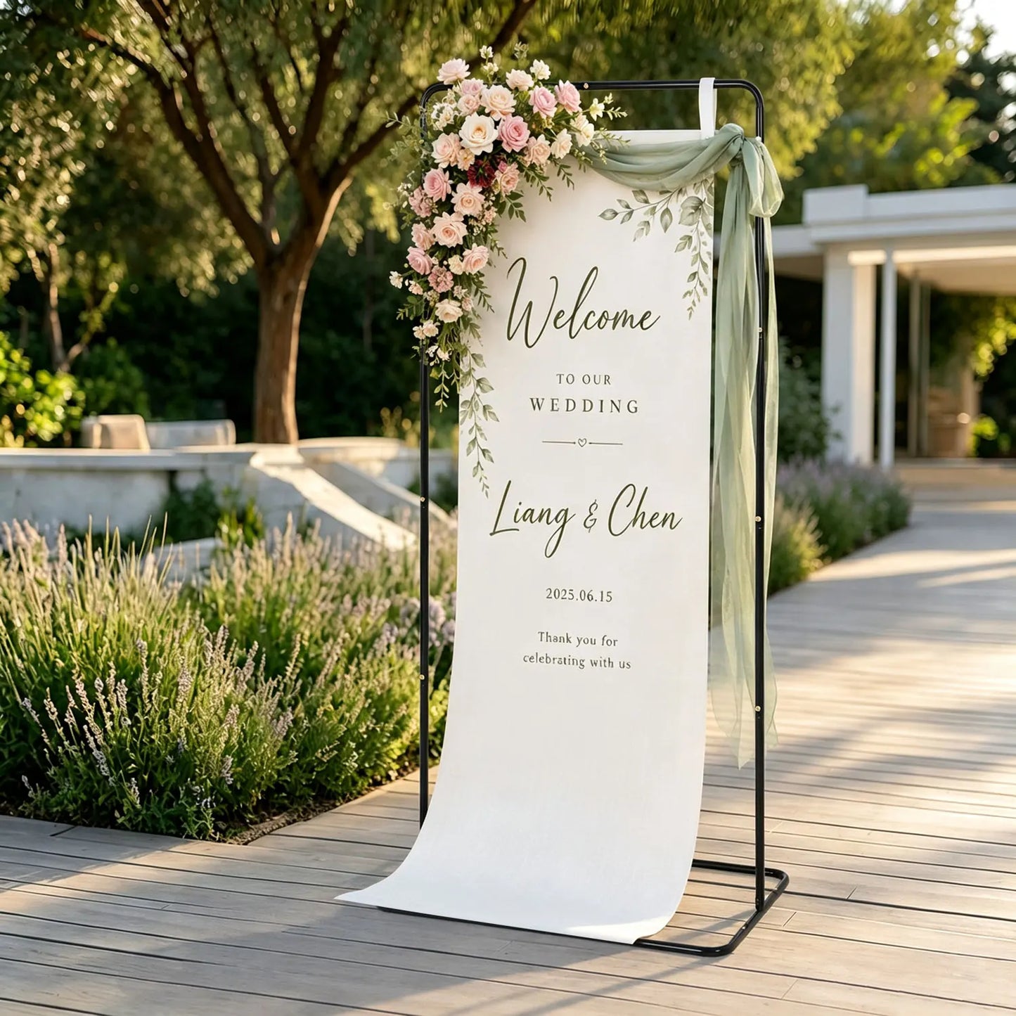 Adjustable Metal Wedding Sign Stand Heavy Duty Leather Straps Holder