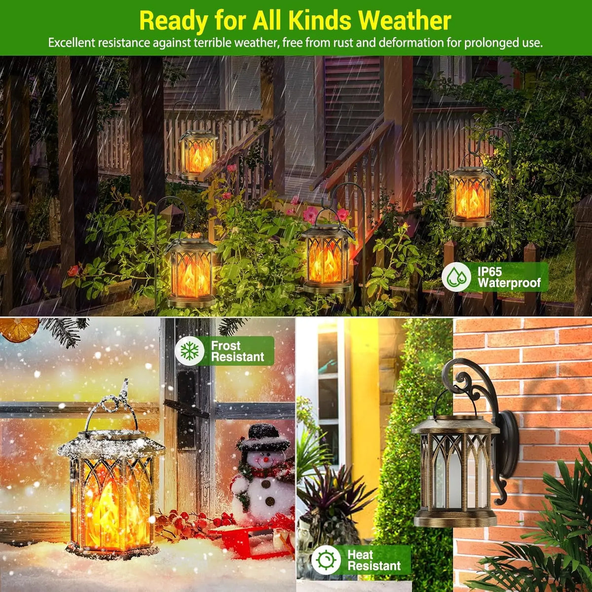 Waterproof Solar Lantern With Flickering Flame For Outdoor Garden Patio