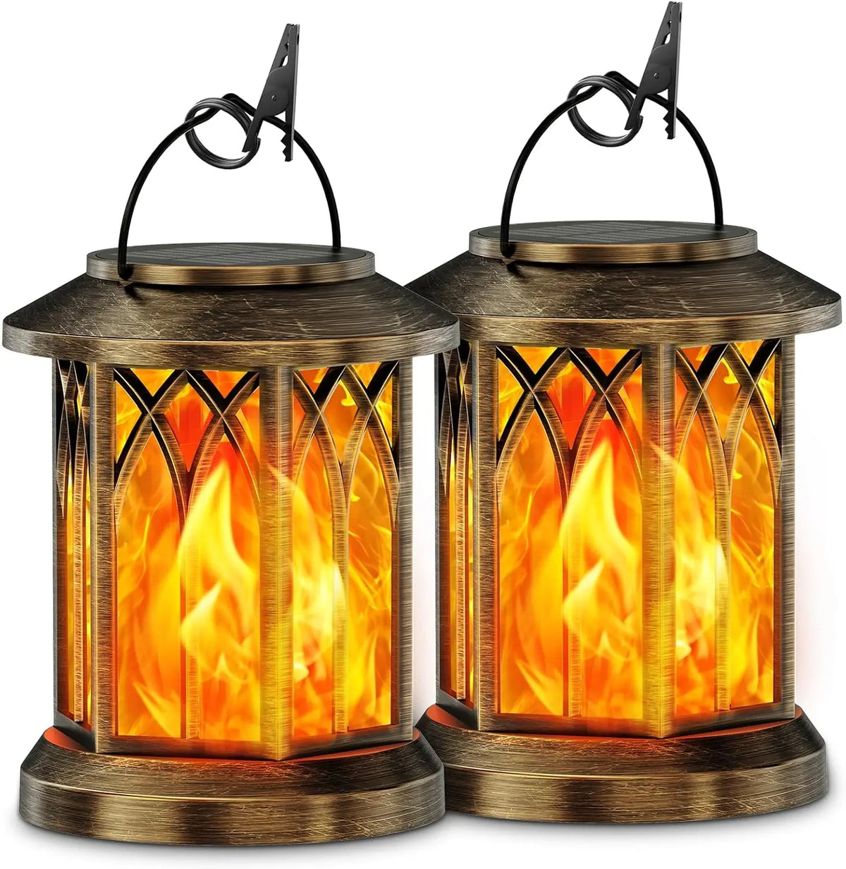 Waterproof Solar Lantern With Flickering Flame For Outdoor Garden Patio