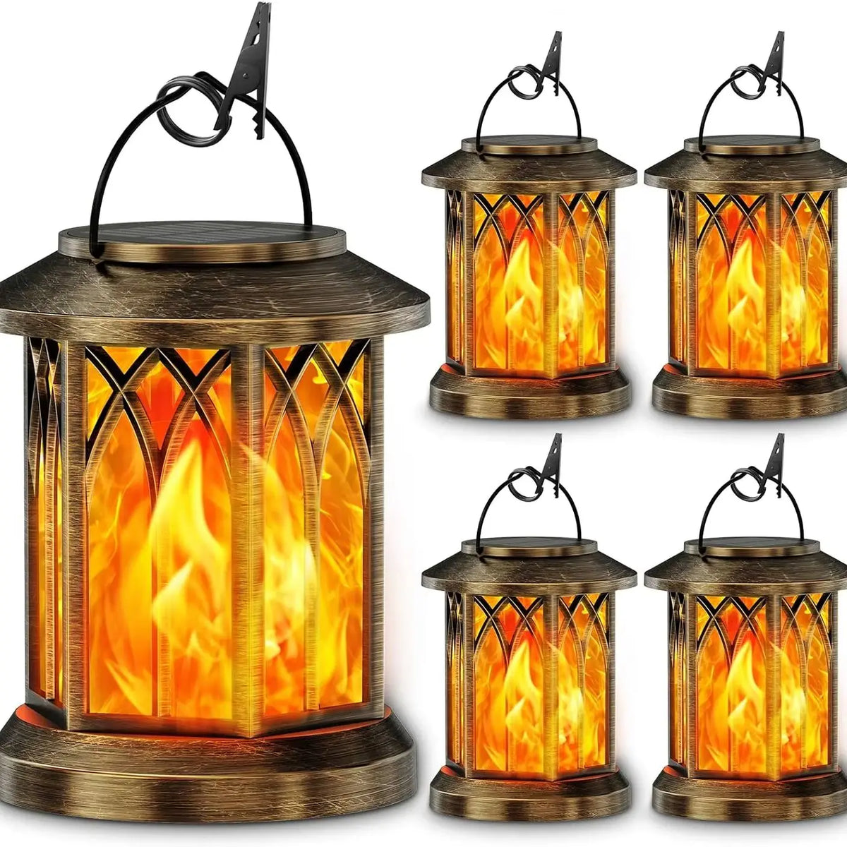 Waterproof Solar Lantern With Flickering Flame For Outdoor Garden Patio