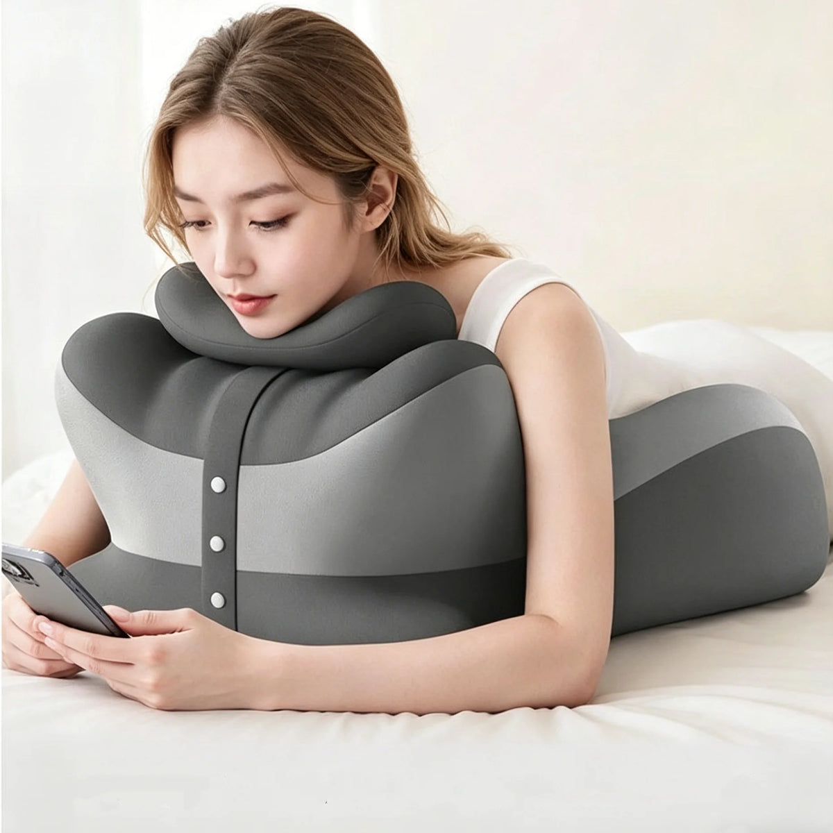 Ergonomic Memory Foam Prone Reading Pillow With Detachable Headrest