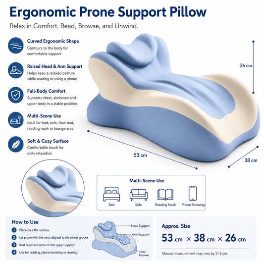 Ergonomic Memory Foam Prone Reading Pillow With Detachable Headrest