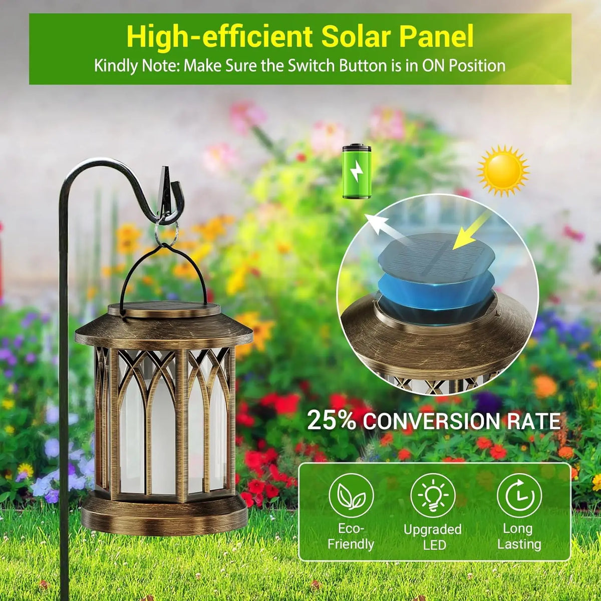 Waterproof Solar Lantern With Flickering Flame For Outdoor Garden Patio