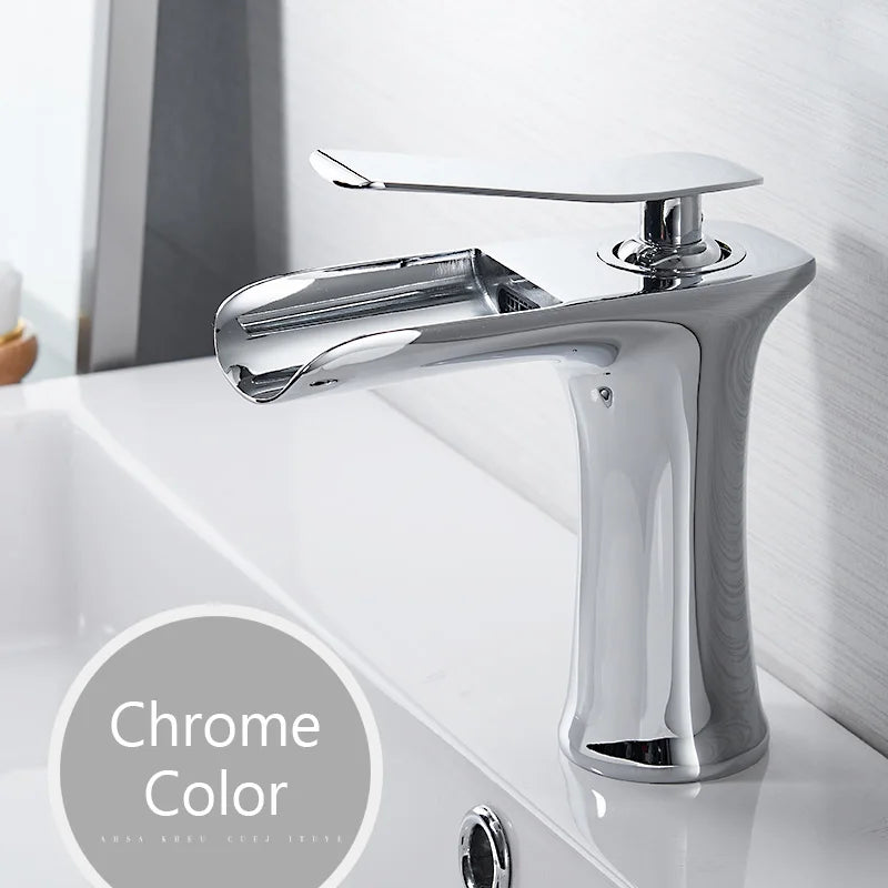 Single Handle Brass Waterfall Bathroom Basin Faucet Mixer Tap