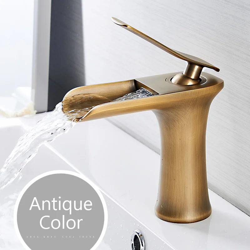 Single Handle Brass Waterfall Bathroom Basin Faucet Mixer Tap