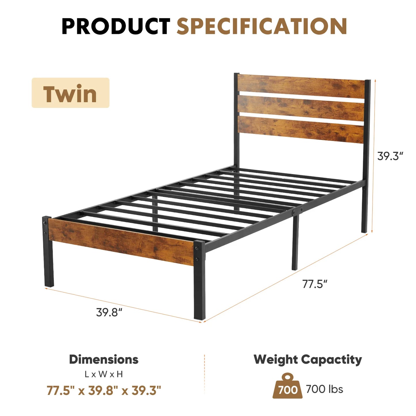 JHK Metal Platform Bed Frame With Headboard And Footboard Slats