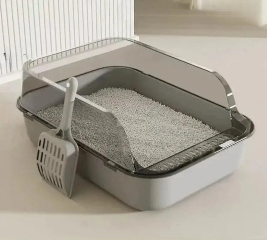 Semi-Enclosed Cat Litter Box With High Sides For Indoor Use