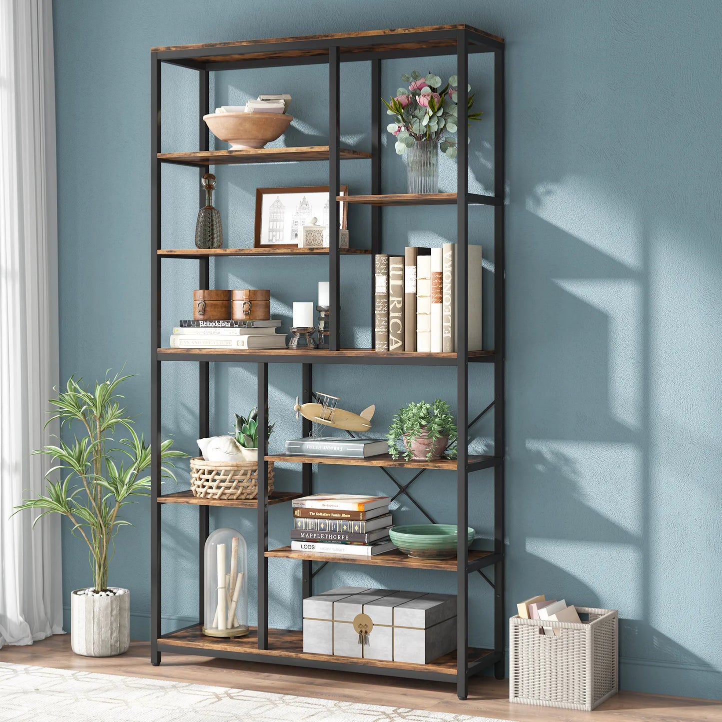 Tribesigns 9-Tier Industrial Bookcase With Open Shelves