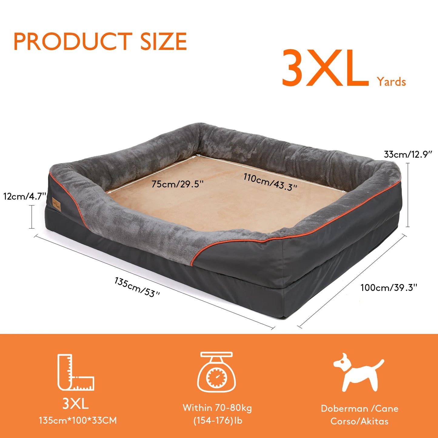 BINGOPAW Large Dog Bed With Removable Washable Waterproof Fleece Cover