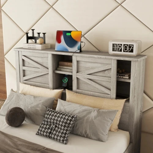 Farmhouse 3 Piece Bedroom Set Platform Bed With Storage Headboard
