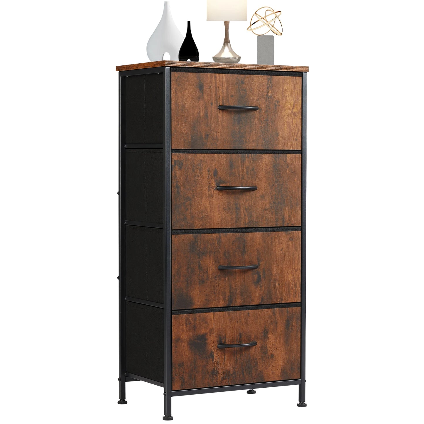 JHK Dresser For Bedroom With Four Fabric Drawers Steel Frame