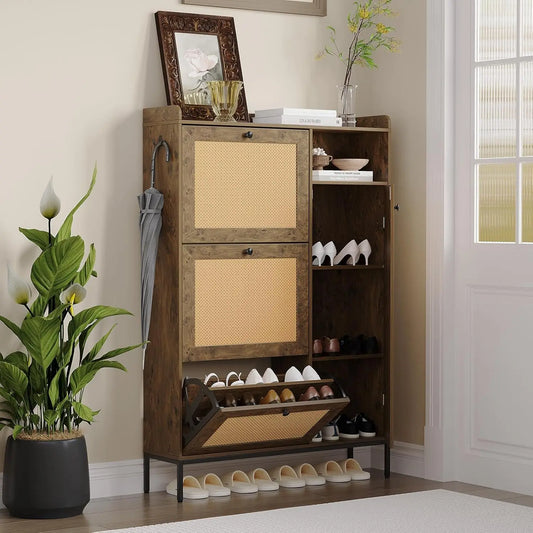 Natural Rattan Shoe Cabinet With Adjustable Shelves