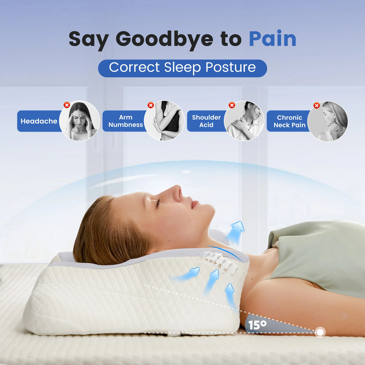 JHK Ergonomic Memory Foam Cervical Contour Bed Pillow
