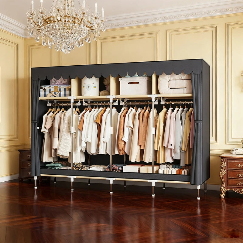 ArluKin Heavy Duty Fabric Wardrobe With 4 Hanging Rods And Storage Spaces