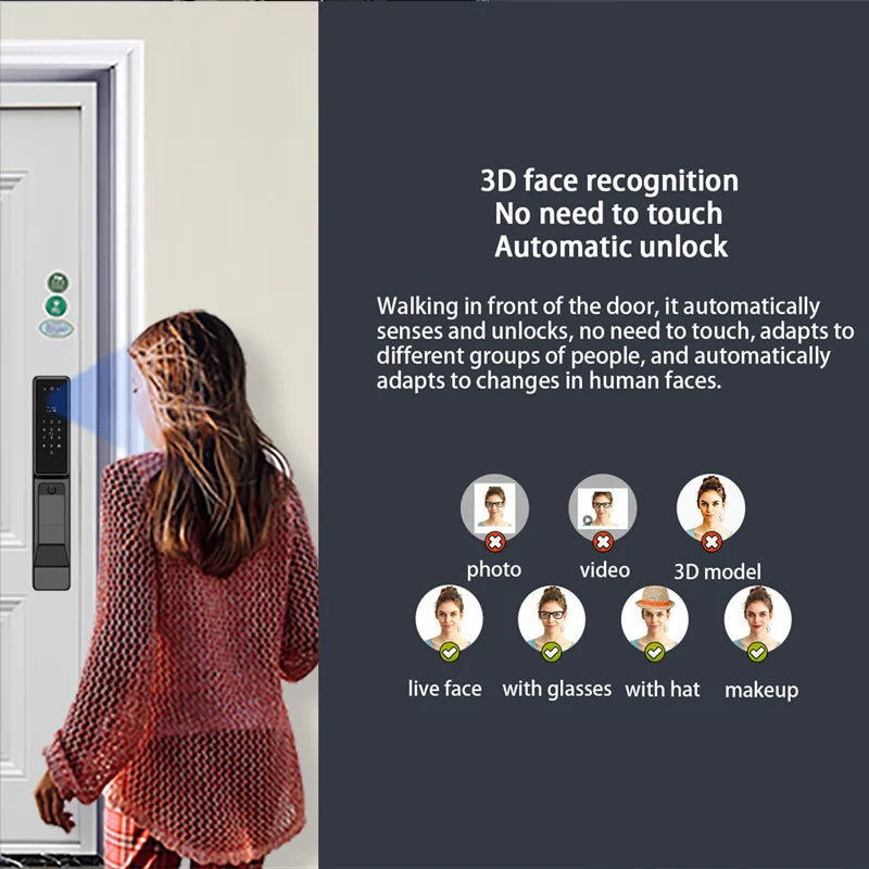 YKESDL Alexa Voice Control Smart Door Lock With 3D Face Recognition Camera
