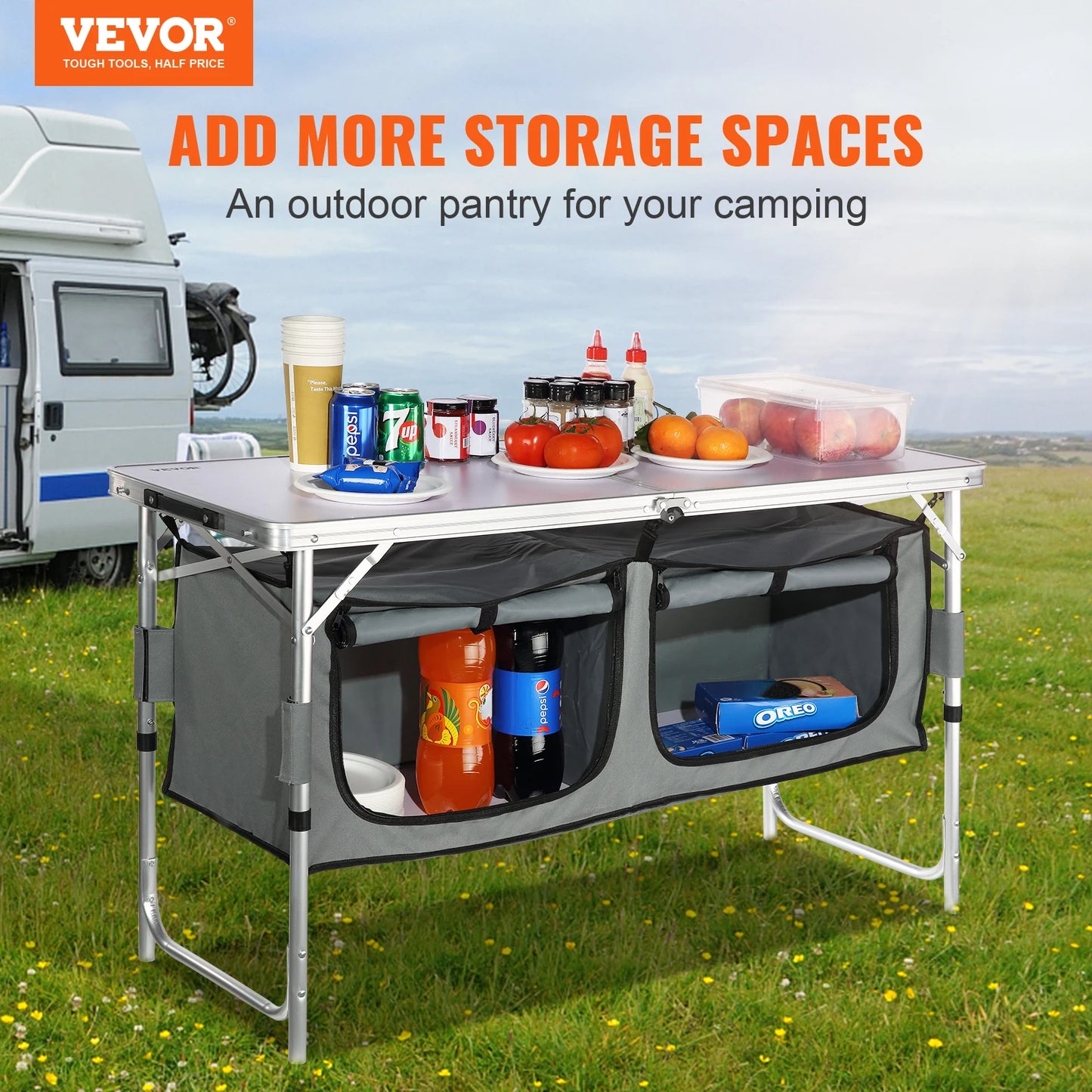 VEVOR Camping Kitchen Table Outdoor Folding MDF Table for Campsites
