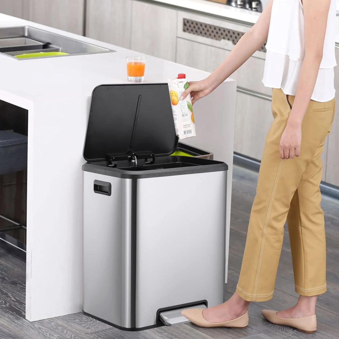 TWISTER.CK Dual Compartment Stainless Steel Kitchen Trash Can