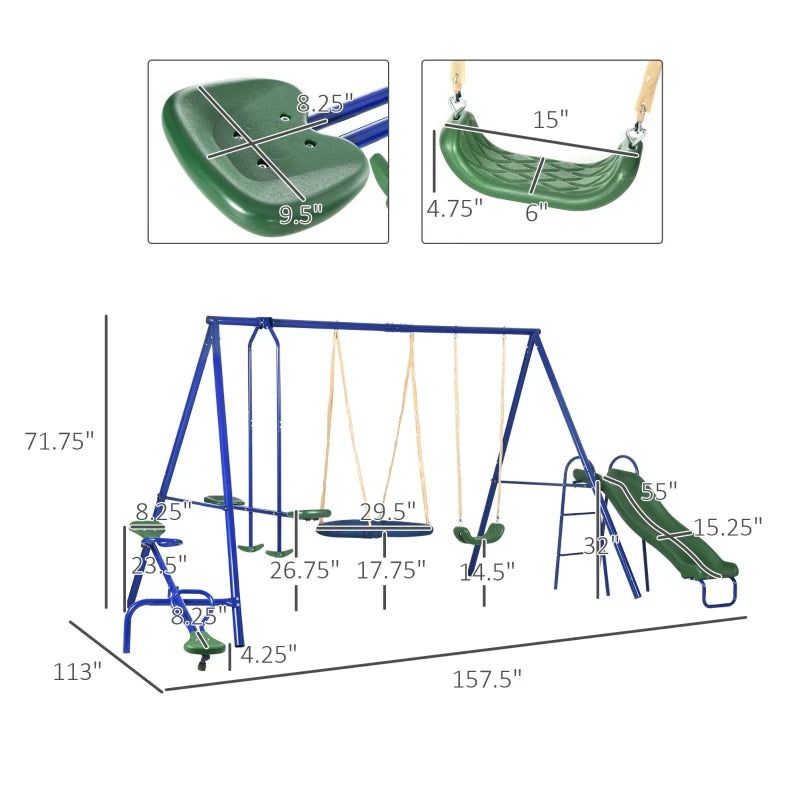 Metal Swing Set For Kids Outdoor Heavy Duty Frame With Double Swings