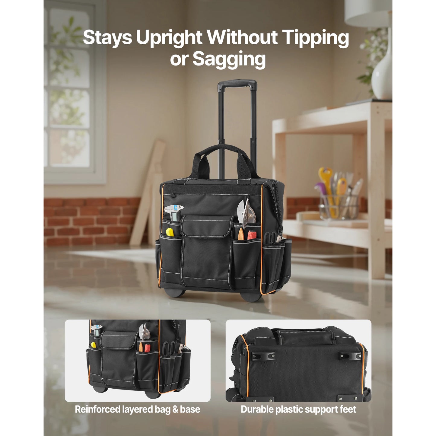 SucceBuy Durable Rolling Tool Bag With Telescoping Handle And Pockets